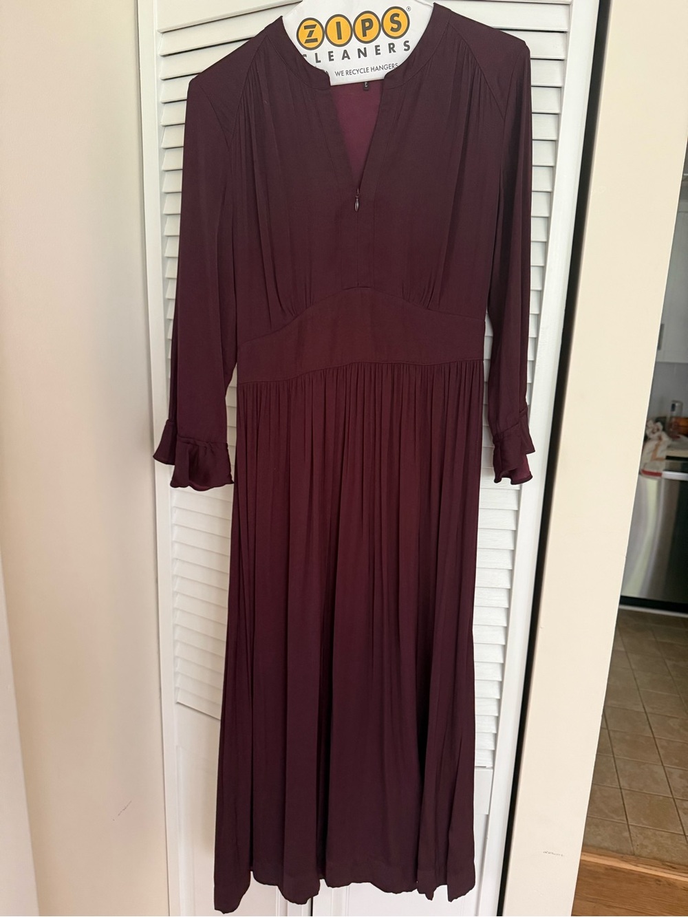 Scotch & Soda Burgundy Long-Sleeve Midi Dress